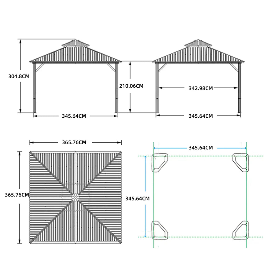 PURPLE Exterior Cenador Con Techo Rígido Para Jardín Bronce Pabellón Con Estructura De Aluminio De Doble Techo