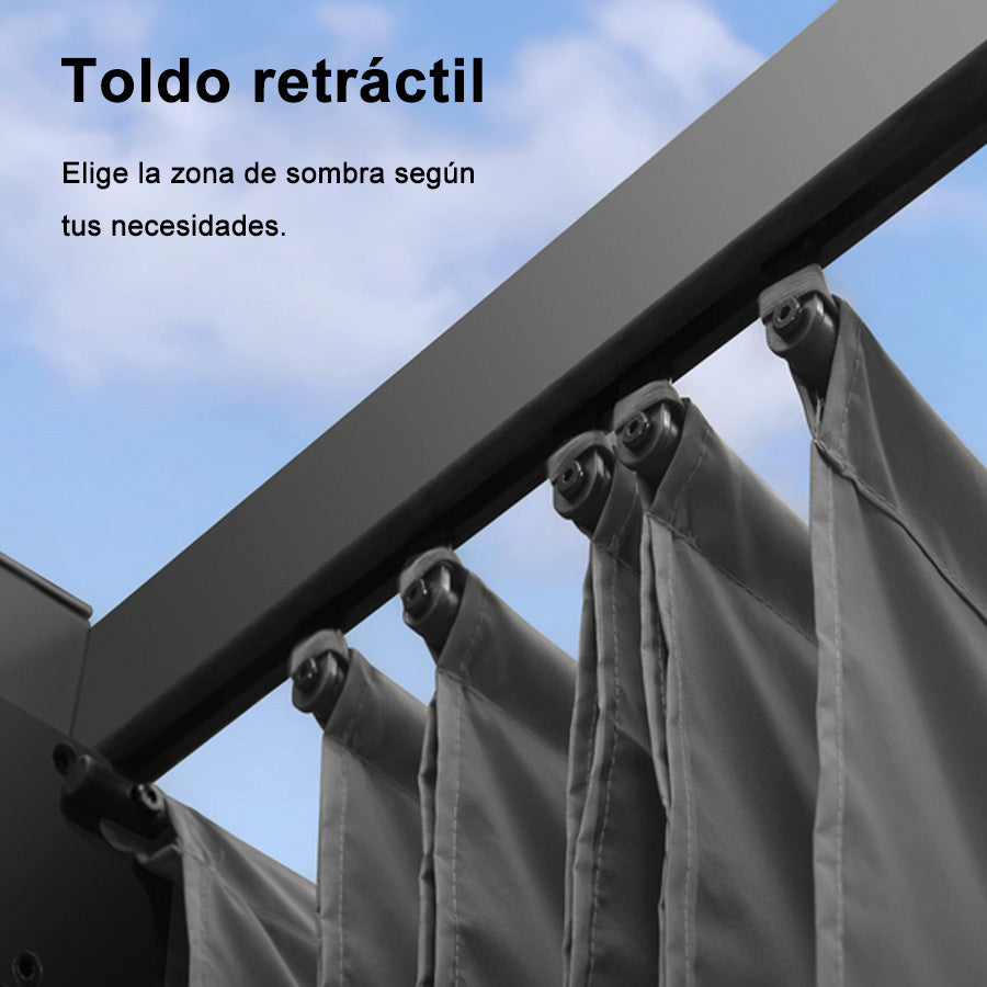 PURPLE LEAF Pérgola retráctil de aluminio para exteriores con techo protector solar, terraza, refugio para el patio trasero, pabellón metálico para barbacoa - PRG