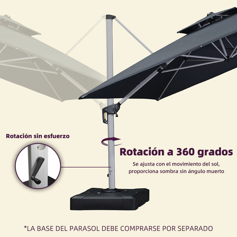 PURPLE LEAF Paraguas Descentrado Inclinable Rectangular Paraguas de Jardín Exterior con Techo Doble Giratorio 360°, Paraguas de Terraza Exterior