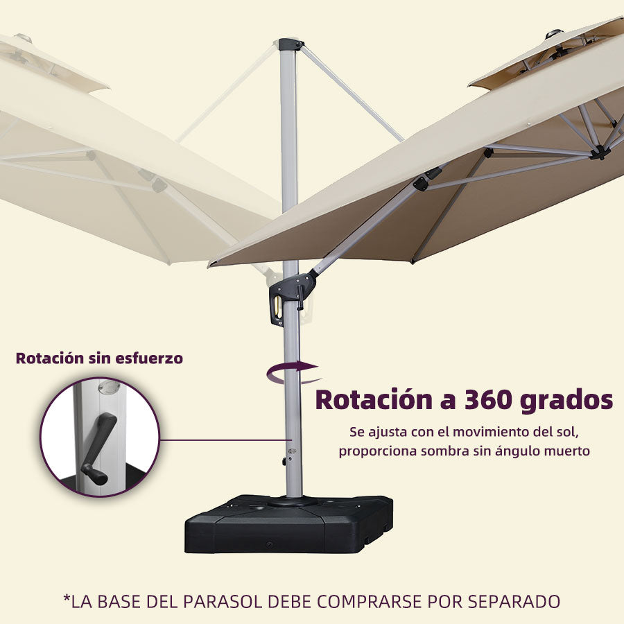 PURPLE LEAF Paraguas Descentrado Inclinable Rectangular Paraguas de Jardín Exterior con Techo Doble Giratorio 360°, Paraguas de Terraza Exterior