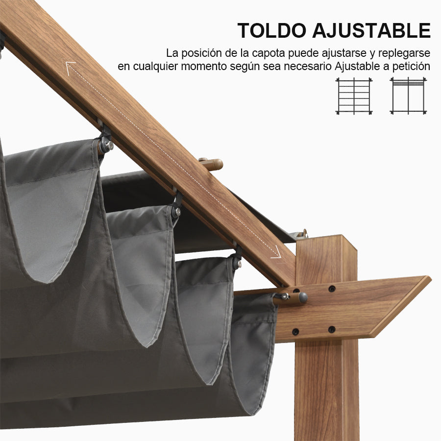 PURPLE LEAF Pérgola De Jardín Cenador Aluminio Pergolas Toldo Retráctil Anti-UV Para Coches Terraza Patio, Aspecto Madera