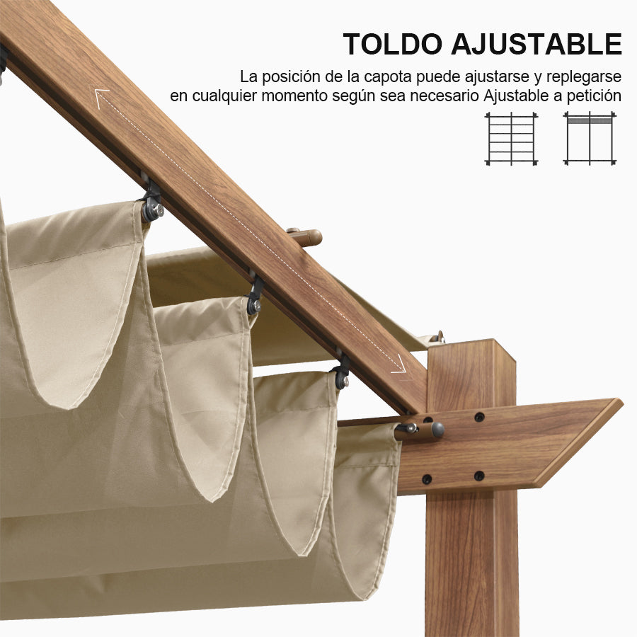 PURPLE LEAF Pérgola De Jardín Cenador Aluminio Pergolas Toldo Retráctil Anti-UV Para Coches Terraza Patio, Aspecto Madera