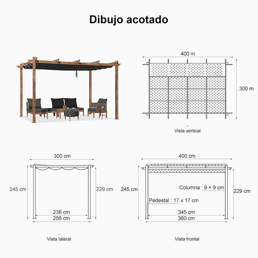 PURPLE LEAF Pérgola De Jardín Cenador Aluminio Pergolas Toldo Retráctil Anti-UV Para Coches Terraza Patio, Aspecto Madera