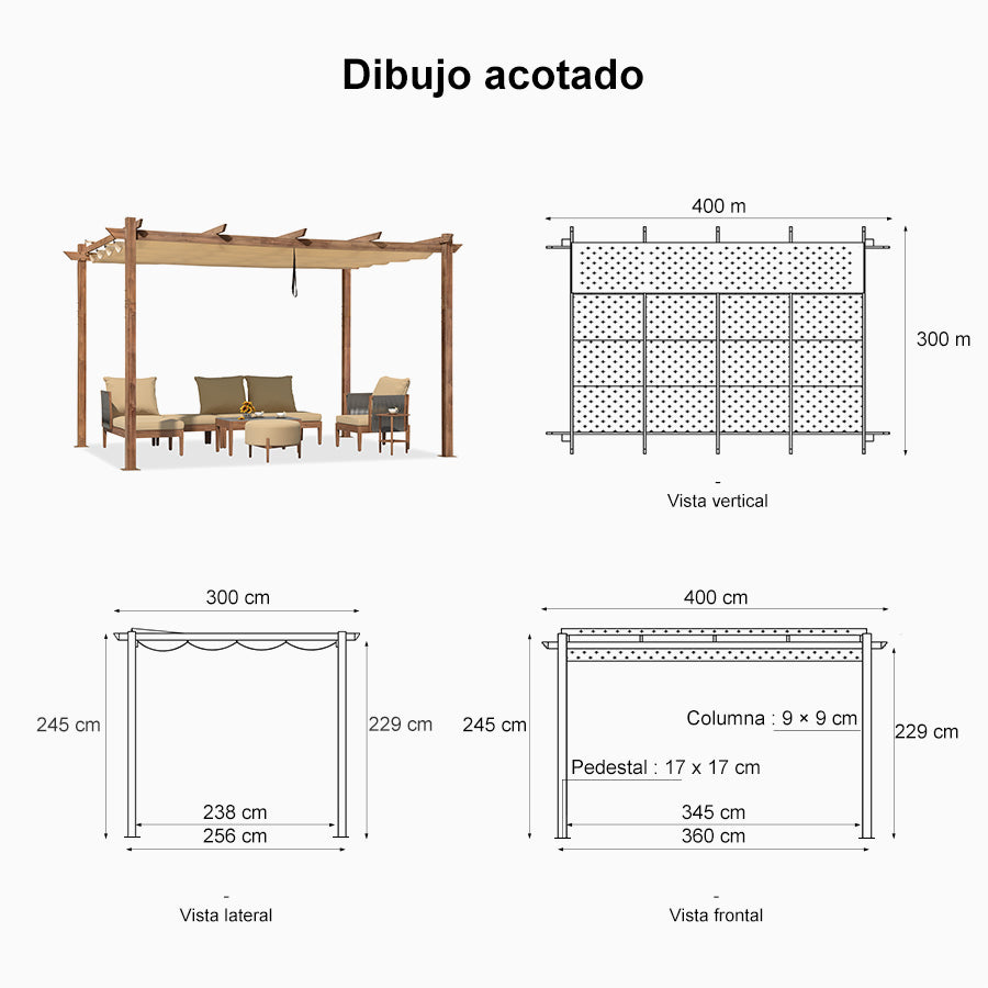 PURPLE LEAF Pérgola De Jardín Cenador Aluminio Pergolas Toldo Retráctil Anti-UV Para Coches Terraza Patio, Aspecto Madera