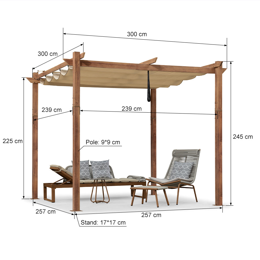 PURPLE LEAF Pérgola De Jardín Cenador Aluminio Pergolas Toldo Retráctil Anti-UV Para Coches Terraza Patio, Aspecto Madera