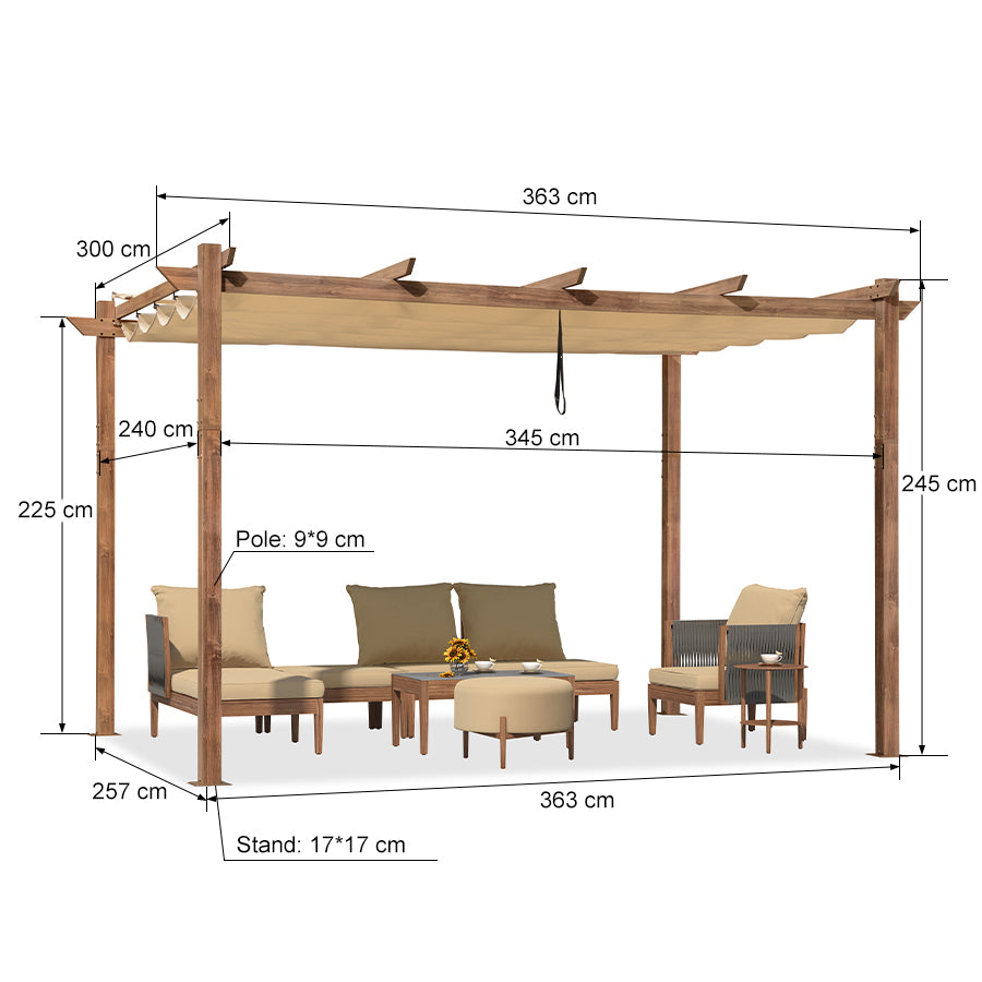 PURPLE LEAF Pérgola De Jardín Cenador Aluminio Pergolas Toldo Retráctil Anti-UV Para Coches Terraza Patio, Aspecto Madera