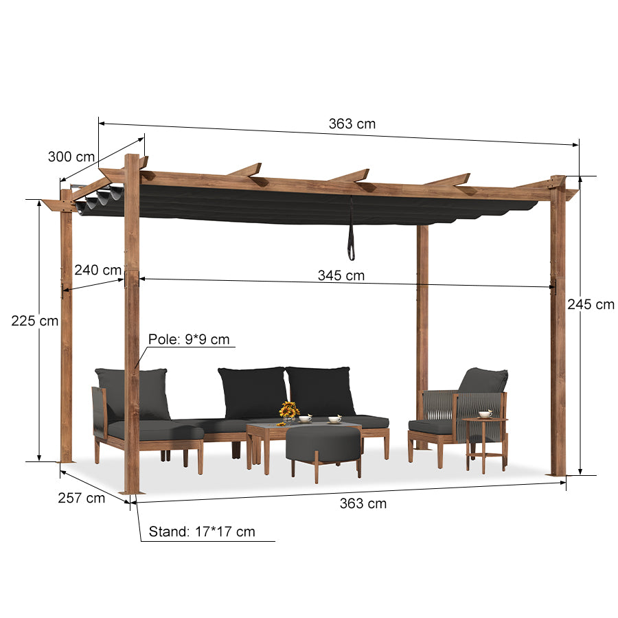 PURPLE LEAF Pérgola De Jardín Cenador Aluminio Pergolas Toldo Retráctil Anti-UV Para Coches Terraza Patio, Aspecto Madera