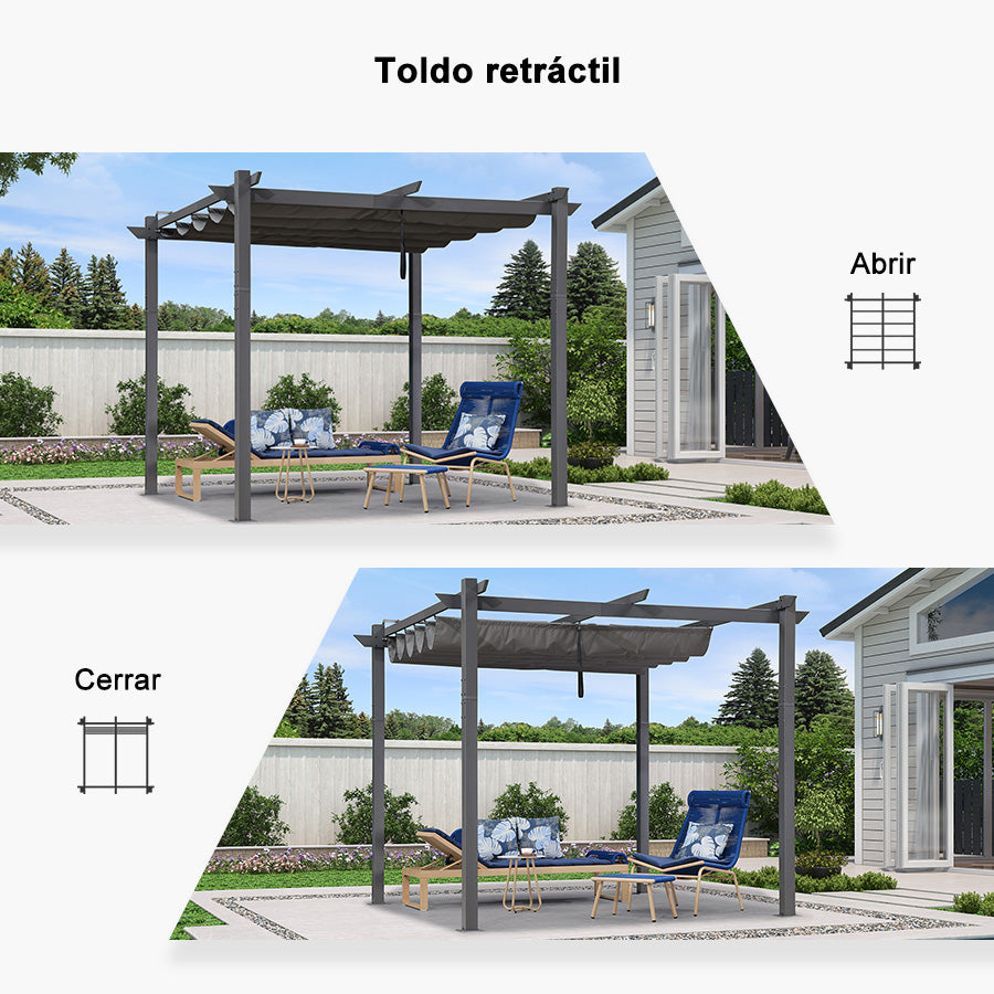 PURPLE LEAF Pérgola retráctil de aluminio para exteriores con techo protector solar, terraza, refugio para el patio trasero, pabellón metálico para barbacoa - PRG