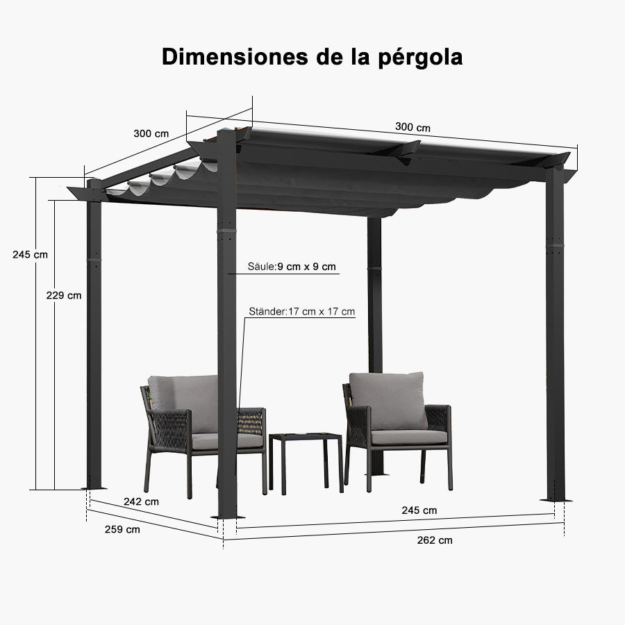 PURPLE LEAF Pérgola retráctil de aluminio para exteriores con techo protector solar, terraza, refugio para el patio trasero, pabellón metálico para barbacoa - PRG