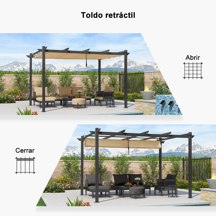 PURPLE LEAF Pérgola retráctil de aluminio para exteriores con techo protector solar, terraza, refugio para el patio trasero, pabellón metálico para barbacoa - PRG