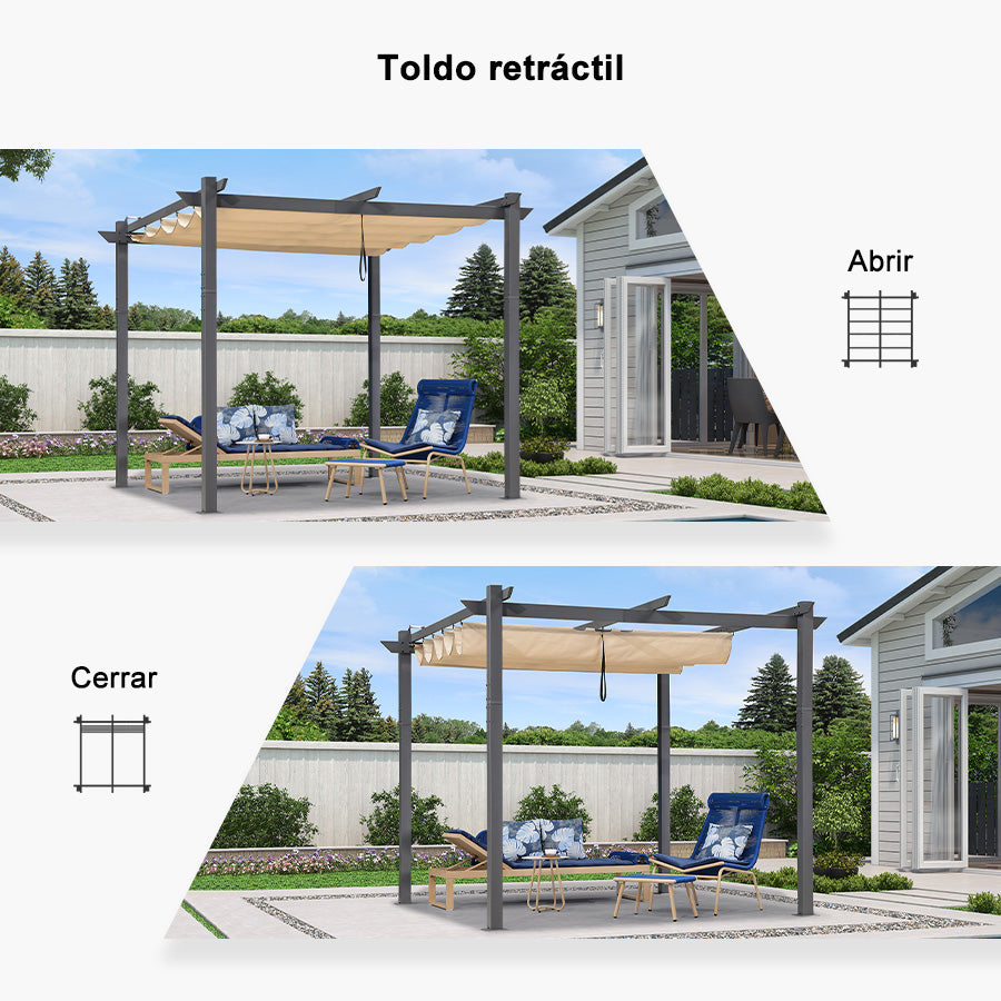 PURPLE LEAF Pérgola retráctil de aluminio para exteriores con techo protector solar, terraza, refugio para el patio trasero, pabellón metálico para barbacoa - PRG