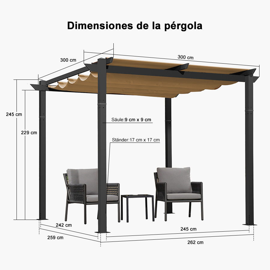 PURPLE LEAF Pérgola retráctil de aluminio para exteriores con techo protector solar, terraza, refugio para el patio trasero, pabellón metálico para barbacoa - PRG